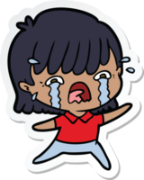 sticker of a cartoon girl crying png