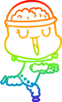 rainbow gradient line drawing of a happy cartoon robot running png
