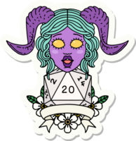 sticker of a tiefling with natural twenty dice roll png