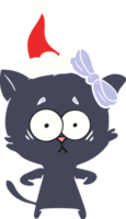 hand drawn flat color illustration of a cat wearing santa hat png