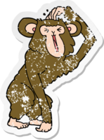 distressed sticker of a cartoon chimp scratching head png