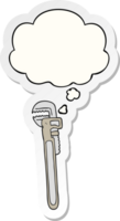 cartoon adjustable wrench with thought bubble as a printed sticker png