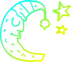 cold gradient line drawing of a cartoon moon with sleeping cap png