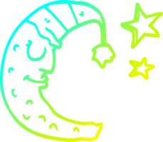 frío degradado línea dibujo de un dibujos animados Luna con dormido gorra png