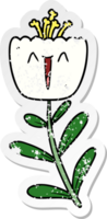 distressed sticker of a happy cartoon flower png