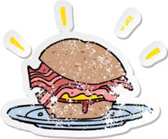 vinheta angustiada de um sanduíche de bacon de desenho animado png