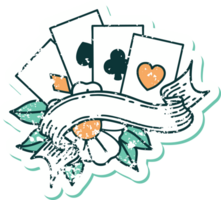 iconic distressed sticker tattoo style image of cards and banner png