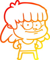 warm gradient line drawing of a cartoon smiling woman png