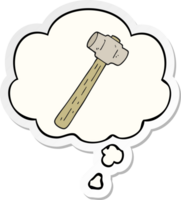 cartoon sledgehammer with thought bubble as a printed sticker png