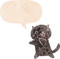 cartoon cat with speech bubble in grunge distressed retro textured style png