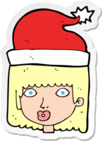 sticker of a cartoon woman wearing santa hat png