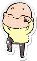 distressed sticker of a happy cartoon bald man png