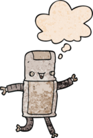 cartoon robot with thought bubble in grunge texture style png