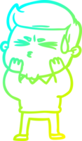 cold gradient line drawing of a cartoon man sweating png