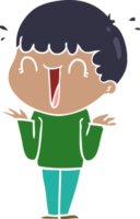 laughing flat color style cartoon man shrugging shoulders png