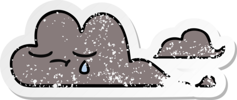 autocollant en détresse d'un nuage d'orage de dessin animé mignon png