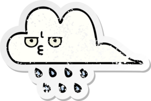 adesivo angustiado de uma nuvem de chuva de desenho animado bonito png