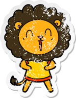 distressed sticker of a laughing lion cartoon png