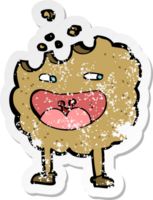 retro noodlijdende sticker van een stripfiguur van een cookie png