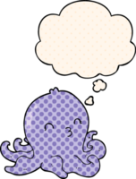 dibujos animados pulpo con pensamiento burbuja en cómic libro estilo png