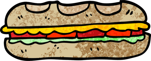 Sándwich sabroso de dibujos animados de ilustración con textura grunge png