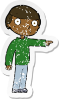 retro distressed sticker of a cartoon man pointing png