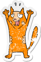 distressed sticker of a cartoon panicking cat png