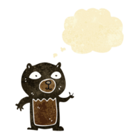 cartone animato agitando nero orso cucciolo con pensato bolla png