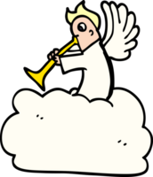 dessin animé doodle ange sur nuage avec trompette png