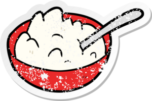 distressed sticker of a cartoon bowl of porridge png