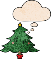 linda dibujos animados Navidad árbol con pensamiento burbuja en grunge textura estilo png