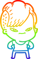 regenboog helling lijn tekening van een schattig tekenfilm meisje met hipster kapsel png