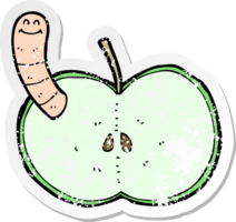 retro distressed sticker of a cartoon apple with worm png