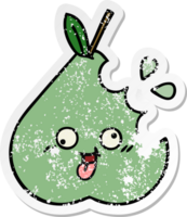 distressed sticker of a cute cartoon green pear png