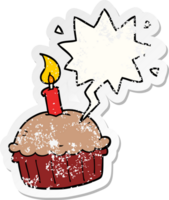 cartone animato compleanno Cupcake con discorso bolla afflitto afflitto vecchio etichetta png