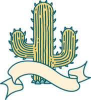 traditional tattoo with banner of a cactus png