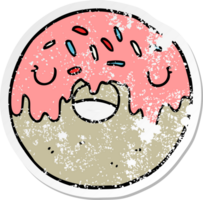 distressed sticker of a cartoon donut png