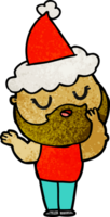 main tiré texturé dessin animé de une homme avec barbe portant Père Noël chapeau png