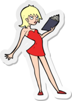 sticker of a cartoon woman reading book png