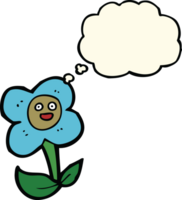 cartone animato fiore con viso con pensato bolla png