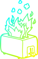 cold gradient line drawing of a cartoon burning toaster png