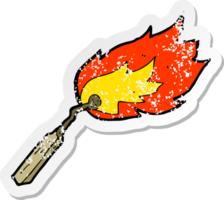 retro distressed sticker of a cartoon burning match png