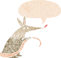 dessin animé rat avec discours bulle dans grunge affligé rétro texturé style png