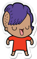 sticker of a cute cartoon girl with hipster haircut png