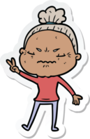 sticker of a cartoon annoyed old lady png