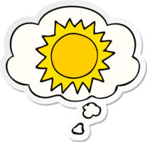 cartoon sun with thought bubble as a printed sticker png