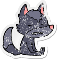 distressed sticker of a cartoon sitting  wolf showing teeth png