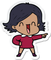 sticker of a cartoon laughing woman pointing png