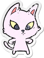 distressed sticker of a confused cartoon cat png