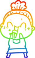 rainbow gradient line drawing of a cartoon happy old woman png